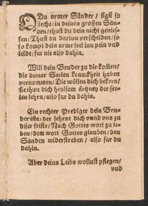 O Du armer Sünder/ ligst so || sieche/ in deinen grossen Sün=||den/