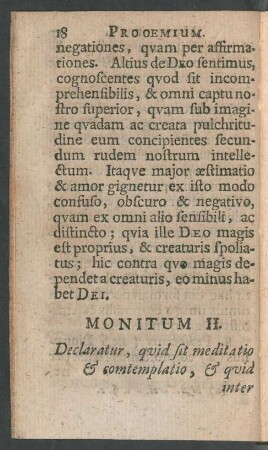 Monitum II. Declaratur, quid sit meditatio & contemplatio ...