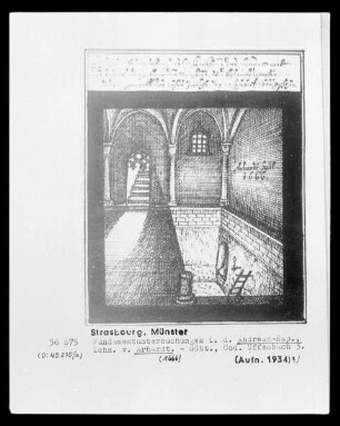 Straßburg, Zeichnung der Fundamentsuntersuchung in der Andreaskapelle