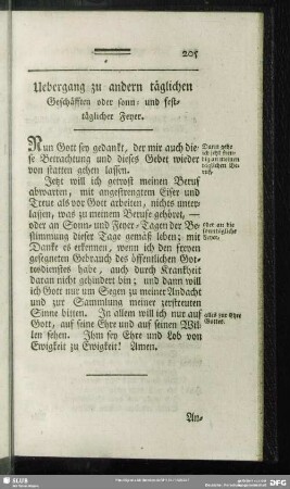 Uebergang zu andern täglichen Geschäfften oder sonn- und fest-täglicher Feyer