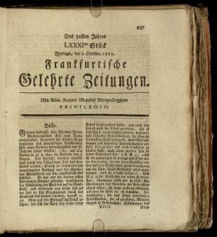 LXXXItes Stück Freytags, den 9. October, 1767. - XCtes Stück Dienstags, den 10. November, 1767.