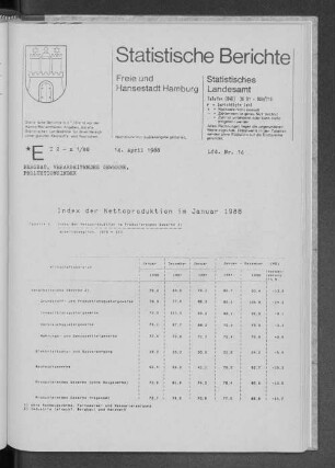 Index der Nettoproduktion im Januar 1988 : Lfd. Nr. 14