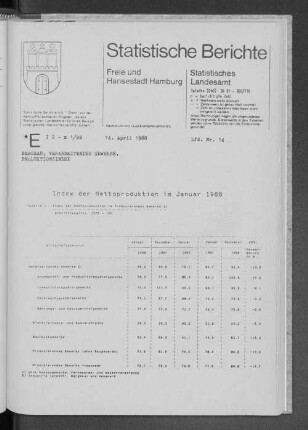 Index der Nettoproduktion im Januar 1988 : Lfd. Nr. 14