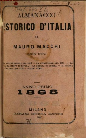 Almanacco istorico d'Italia, 1. 1868