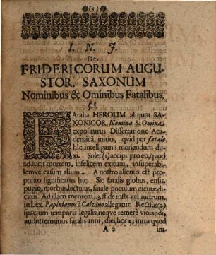 De Fridericorum, Augostorum Saxonum, Nominibus & Ominibus Fatalibus