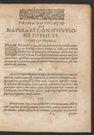 Prima Disputatio De Natura Et Constitutione Physices.