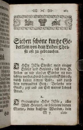 Sieben schöne kurtze Gebettlein von dem Leiden Christi oft zu gebrauchen.