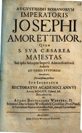 August. Romanorum Imp. Josephi amor et timor ... delineatus : [oratio acad.]