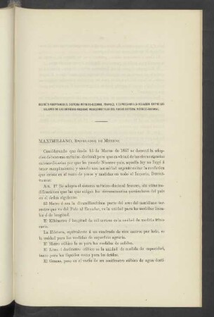 Decreto Adoptando El Sistema Métrico-Decimal Frances, Y Expresando La Relacion Entre Los Valores De Las Antiguas Medias Mexicanas Y Las Del Nuevo Sistema Métrico-Decimal