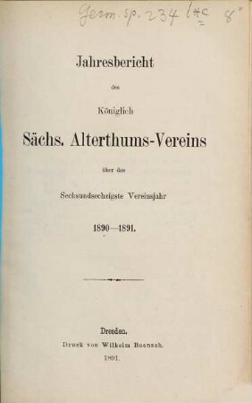 Jahresbericht des Sächsischen Altertumsvereins. 66. 1890/91