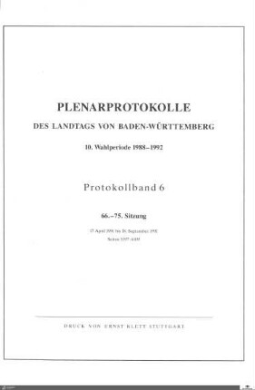 64: Landtag Baden-Württemberg, Protokolle, 1991, Bd. 6