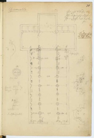 Kloster Chiaravalle Milanese, Mailand: Grundriss, Details (aus: Skizzen- und Fotoalbum 3)
