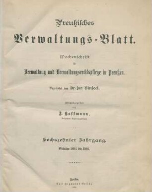 16.1894/95: Preußisches Verwaltungsblatt