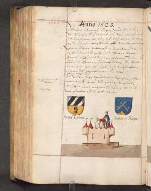 Wappen Hanns Tucher, Martin von Ploben; Hölle: Schleifmühle mit Narren