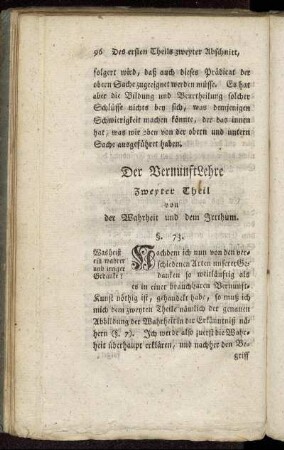 Der VernunftLehre Zweyter Theil von der Wahrheit und dem Irrthum.