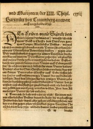 Hartmuts von Cronenberg antwort auff vorgehende Missive.