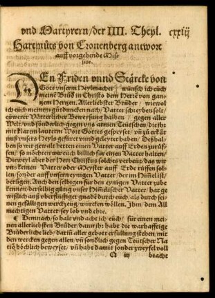 Hartmuts von Cronenberg antwort auff vorgehende Missive.