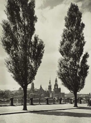 Dresden. Altstadt : Dresden, Blick vom Neustädter Elbufer (ehem. Königsufer) auf die Altstadt mit Ständehaus, Schloss und Hofkirche