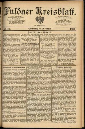 Erste Ausgabe vom Donnerstag, den 30. August 1900.