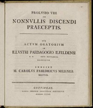 8: Prolvsio VIII. De Nonnvllis Discendi Praeceptis.