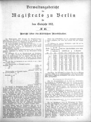 No. 40. Bericht über die städtischen Markthallen