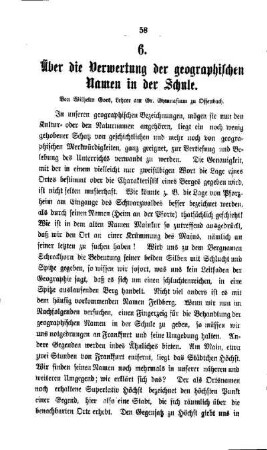Über die Verwertung der geographischen Namen in der Schule