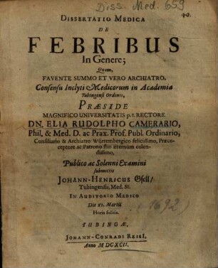 Dissertatio Medica De Febribus In Genere