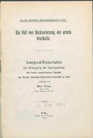 Ein Fall von Stichverletzung der arteria brachialis