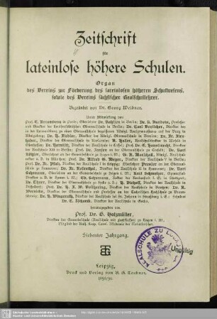 7.1895/96: Zeitschrift für lateinlose höhere Schulen : Organ d. Vereins zur Förderung des Lateinlosen Höheren Schulwesens, sowie des Vereins Sächsischer Realschullehrer