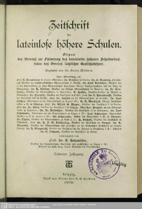 7.1895/96: Zeitschrift für lateinlose höhere Schulen : Organ d. Vereins zur Förderung des Lateinlosen Höheren Schulwesens, sowie des Vereins Sächsischer Realschullehrer
