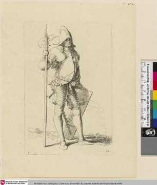 Salvator Rosa Invenit [Ein stehender Soldat mit Helm, Rüstung, Schild und Speer]