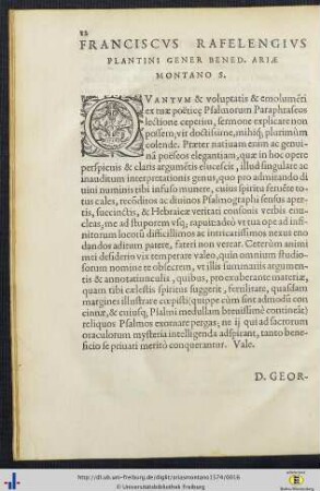 Franciscus Rafelengius Plantini Gener Bened. Ariae Montano S.