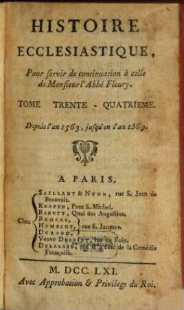 Histoire Ecclésiastique, 34. Depuis l'an 1563, jusqu'en l'an 1569