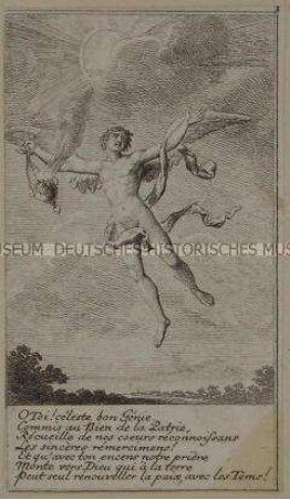 Illustration aus dem Lauenburger genealogischen Kalender von 1780 (1. Blatt), "O Toi!! céleste bon Génie ..."