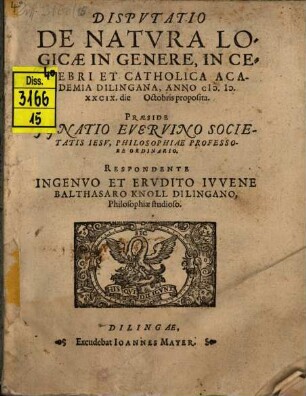 Dispvtatio De Natvra Logicae In Genere