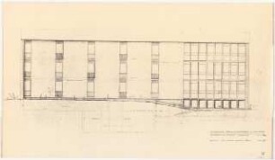Grünflächen an der Volksschule, Köln-Zollstock: Westtrakt: Westansicht 1:100 (Zeichnung des Architekten)