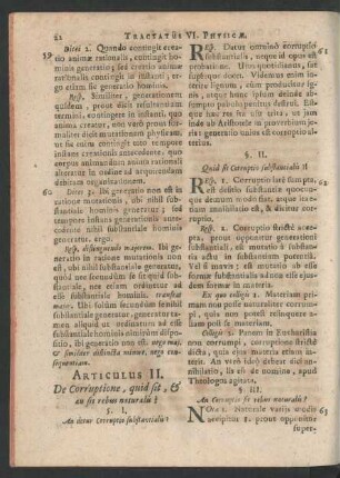 Articulus II. De Corruptione, quid sit, [et] an sit rebus naturalis?