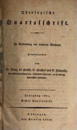 Theologische Quartalschrift : ThQ ; Tübingen. 3, 3. 1821