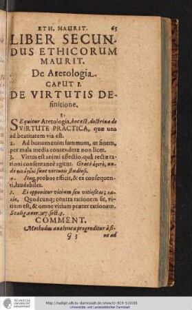 LIBER SECUNDUS ETHICORUM MARIT. De Aretologia.