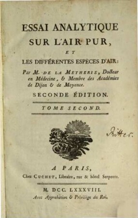 Essai Analytique Sur L'Air Pur, Et Les Différentes Espèces D'Air, 2