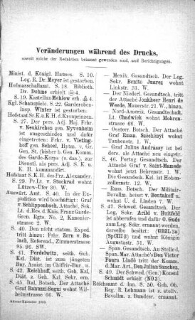 Veränderungen während des Drucks, soweit solche der Redaktion bekannt geworden sind, und Berichtigungen