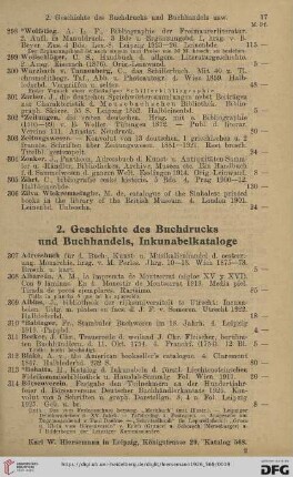 2. Geschichte des Buchdrucks und Buchhandels, Inkunabelkataloge (Nr. 307 - 428)