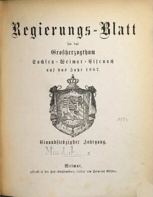 Regierungsblatt für Sachsen-Weimar-Eisenach : auf das Jahr .... 1887 = Jg. 71