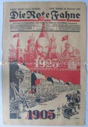 Illustrierte Ausgabe der Tageszeitung der KPD "Die Rote Fahne" u.a. zur Revolution in Russland 1905 mit Beiträgen von Thälmann und Sinowjew