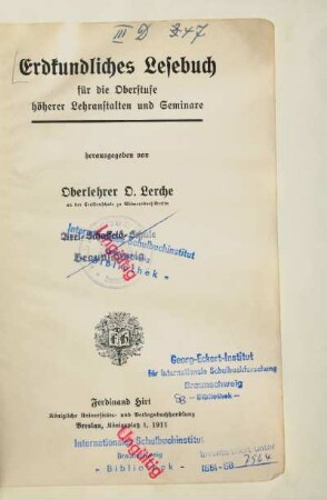 Erdkundliches Lesebuch für die Oberstufe höherer Lehranstalten und Seminare