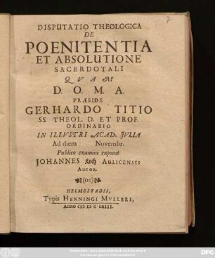 Disputatio Theologica De Poenitentia Et Absolutione Sacerdotali