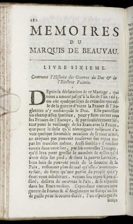 Livre Sixieme. Contenant l'Histoire des Guerres du Duc & de L'Electeur Palatin