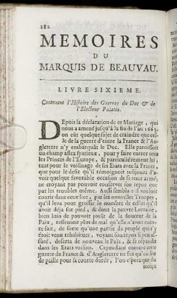 Livre Sixieme. Contenant l'Histoire des Guerres du Duc & de L'Electeur Palatin