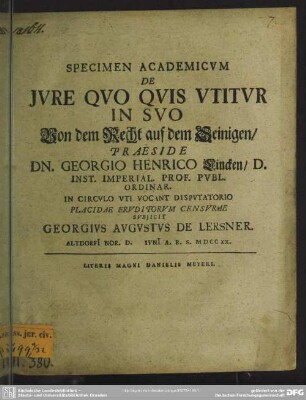 Specimen Academicum De Iure Quo Quis Utitur In Suo...