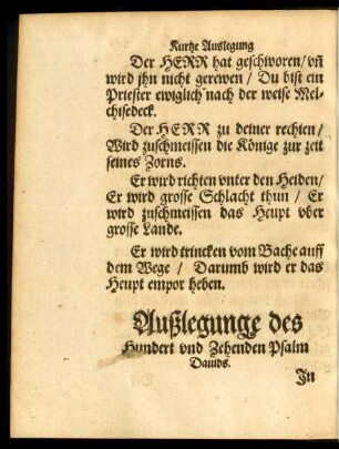 Außlegung des Hundert und Zehenden Psalm Davids.